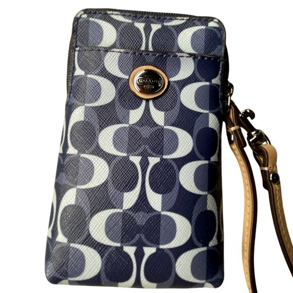 Coach Wallet Wristlet Card Holder Zip Front Pocket Blue White Cream Fashion - Picture 6 of 9